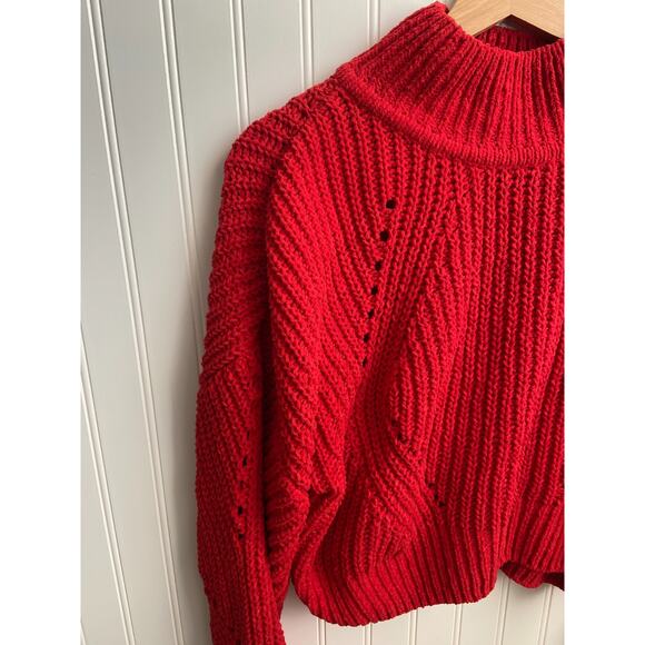 DOUBLE ZERO Women LARGE Red Cropped Knit Sweater Pullover - Picture 2 of 6